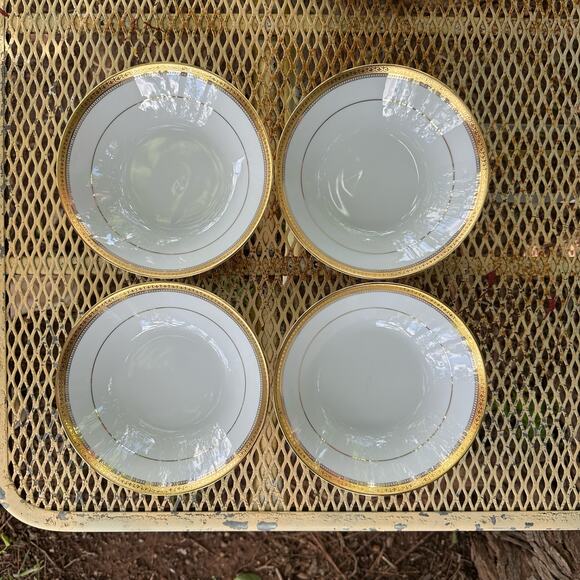 Vtg Noritake Coupe Soup Bowls Manor Gold 7.5 inch Contemporary Fine China Set/4 - Picture 2 of 7